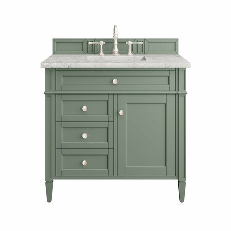 JAMES MARTIN VANITIES Brittany 36in Single Vanity, Smokey Celadon w/ 3 CM Eternal Jasmine Pearl Top 650-V36-SC-3EJP